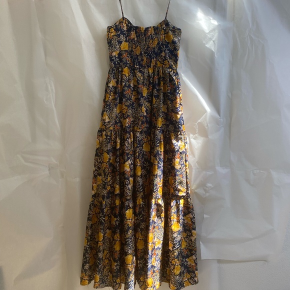 Blue and Yellow Floral Dress With Front Bow - Picture 3 of 4